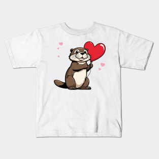 Otter Heart Balloon - Valentines Day Kids T-Shirt